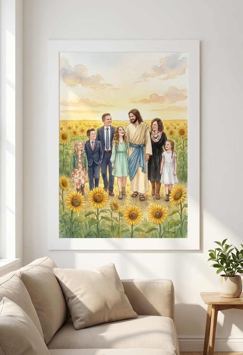 Family with Jesus printed on heavyweight matte art paper